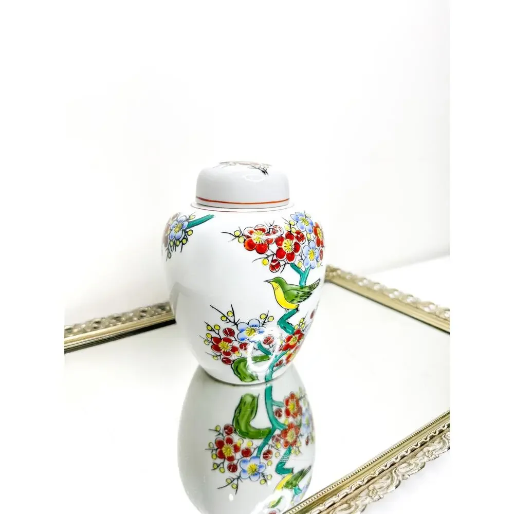 Hand Crafted Japenese Lidded Ginger Jar Bird Floral Motiff